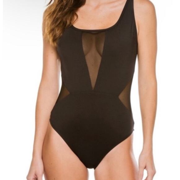 La Blanca Other - LA BLANCA Swimsuit Size 8 Black NWT Mesh Inset Cutout Swim Low Back Beach resort